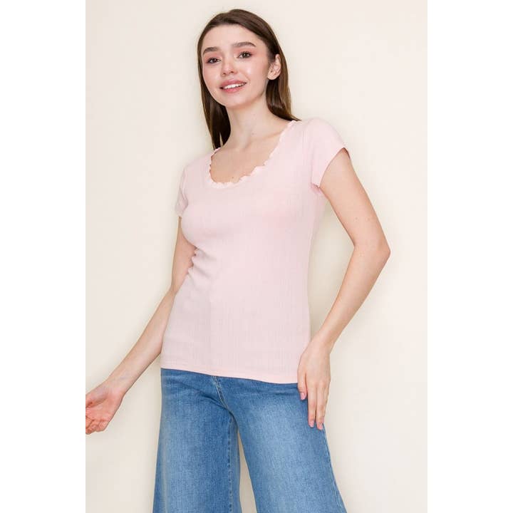 T10670 Short Sleeve Solid Knit Top for wholesale by White Birch