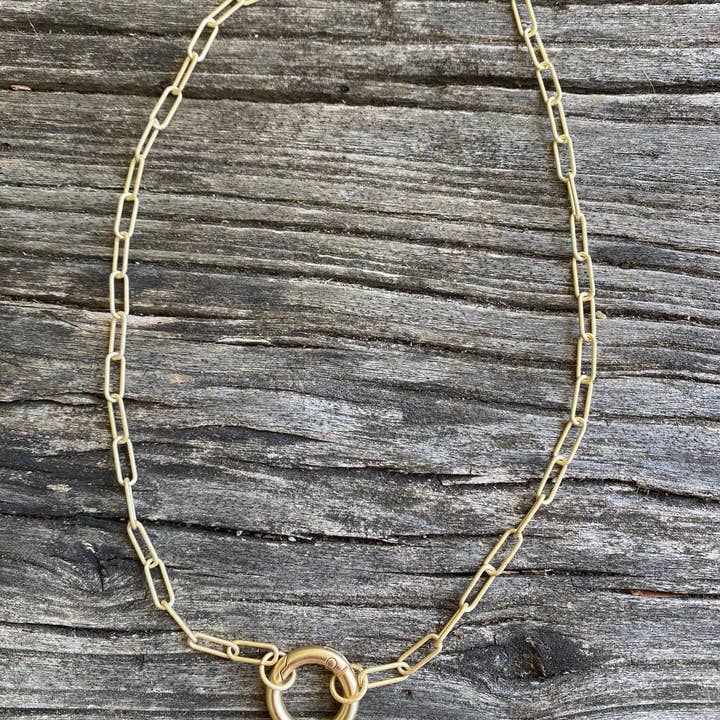 Matte Gold Paperclip Chain Necklace with Matte Gold Round Clasp for wholesale by ILISSA MICHELE JEWELRY
