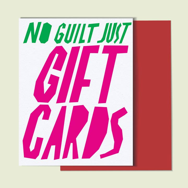 No Guilt Just Gift Cards Christmas Card for wholesale by Cat Rocketship