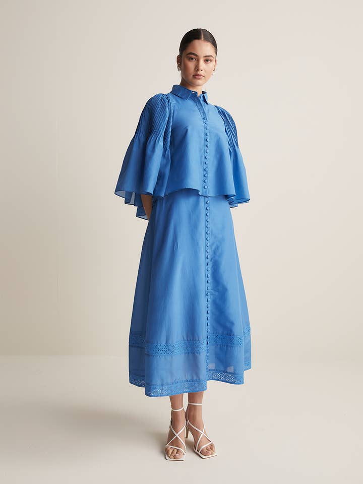 Lorraine Silk Cotton Trapeze Shirt | Cerulean Blue for wholesale on Faire