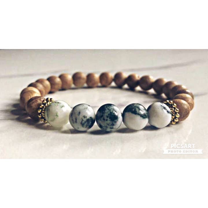 Bracelet d'immunité, bracelet en agate arborescente et bois de santal pour la vente par Stone+Sage