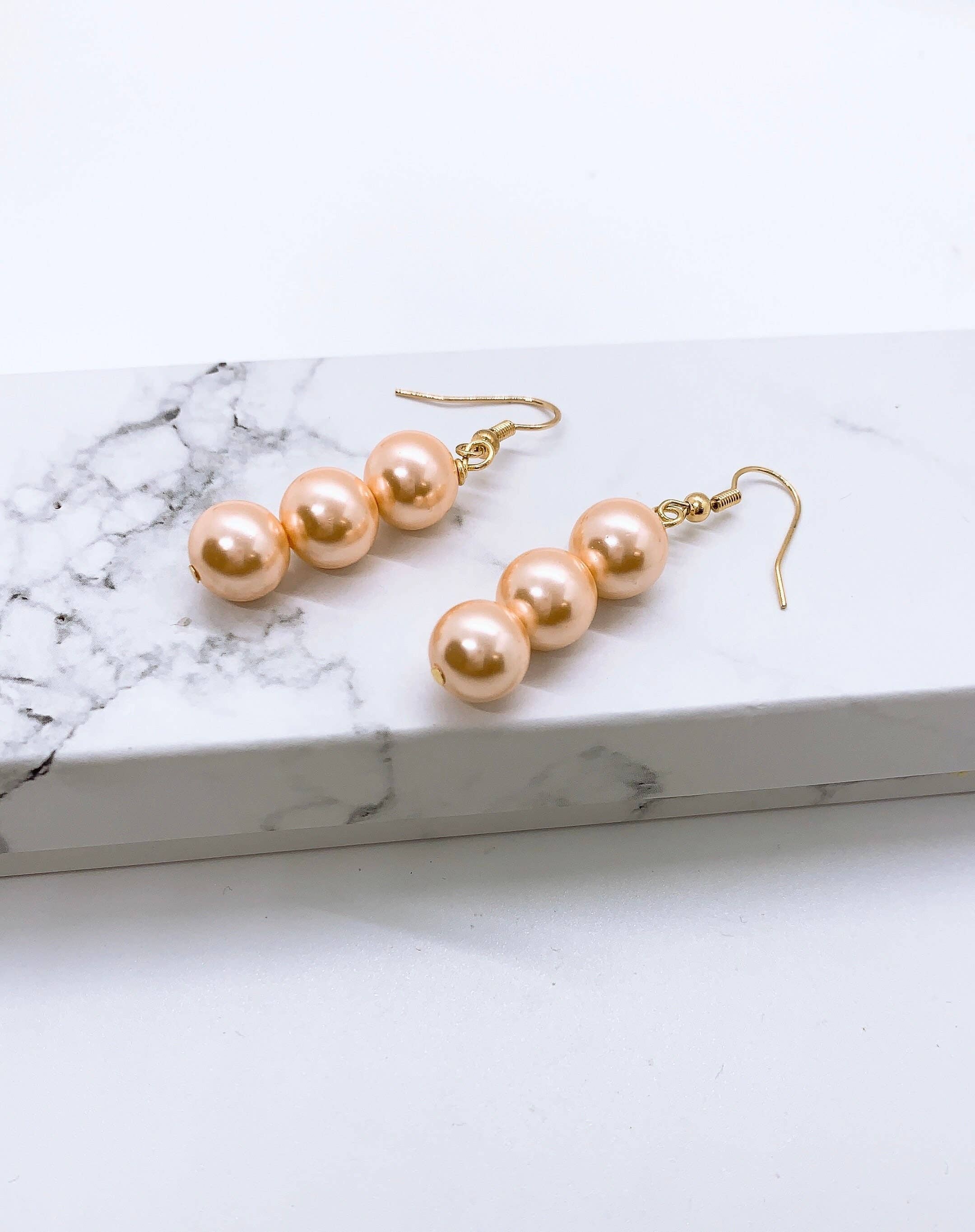 Anela's Jewelry - Wholesale Jewelry Set - 10MM Vertical Triple Shell Pearl: Hamilton Gold Earrings Necklace4