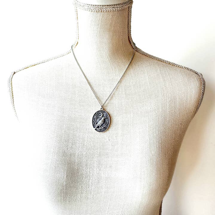 MergingMetals - Wholesale Pendant/charm necklace - Raven and Crescent Moon Antique Silver Pendant Necklace5