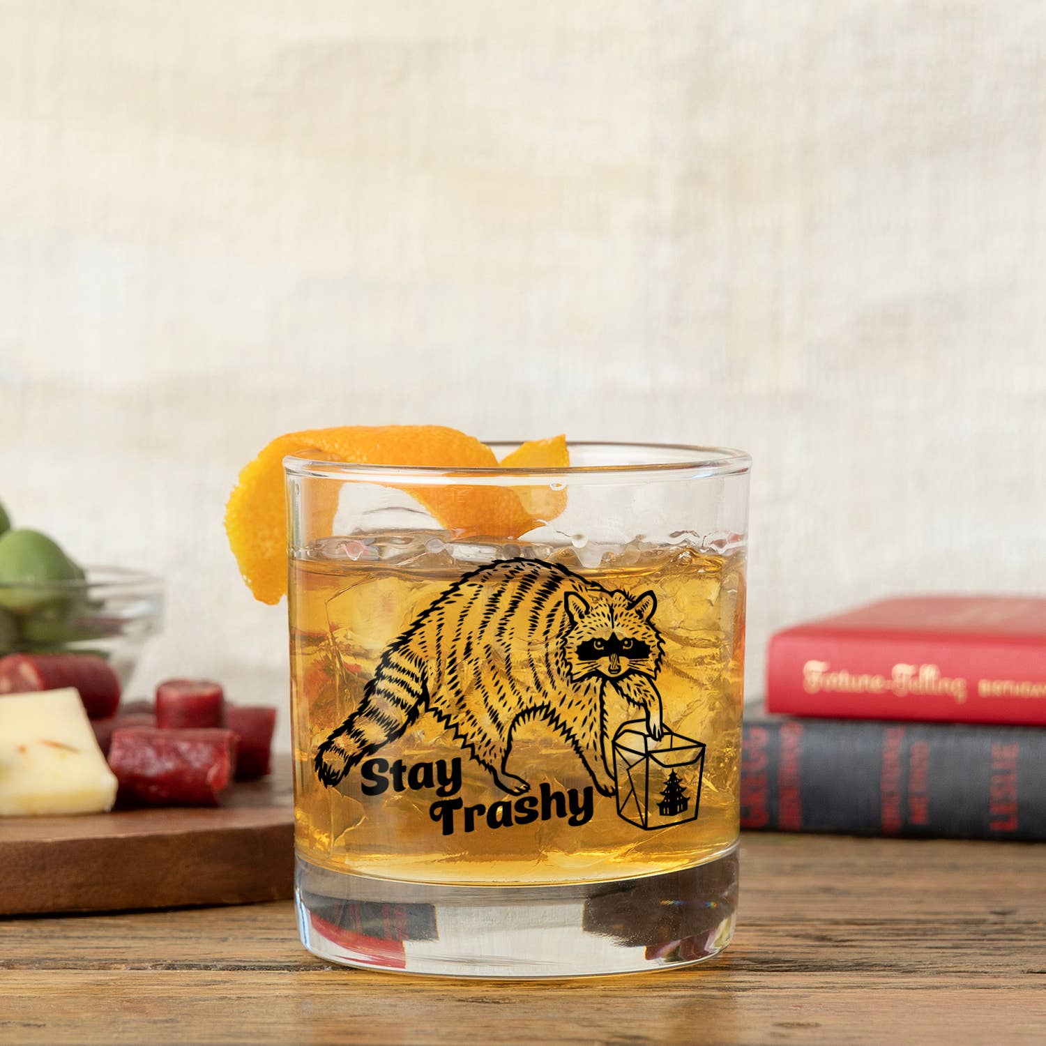 Two Little Fruits - Wholesale Cocktail/Liquor Glass - Barware | Raccoon Rocks Glasses | Stay Trashy Whiskey Glass1