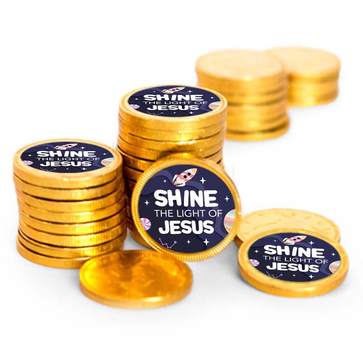 Just Candy - Wholesale Keepsake Coin/Token - Religious Stickered Coins 40ct - Shine Jesus