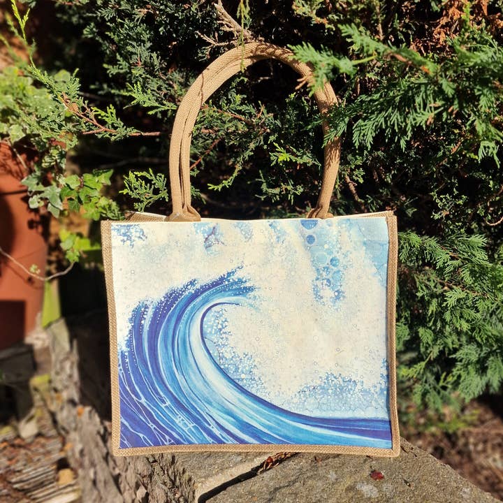 Shore/Wave Hessian Jute Bag for wholesale by By Jo Crafts