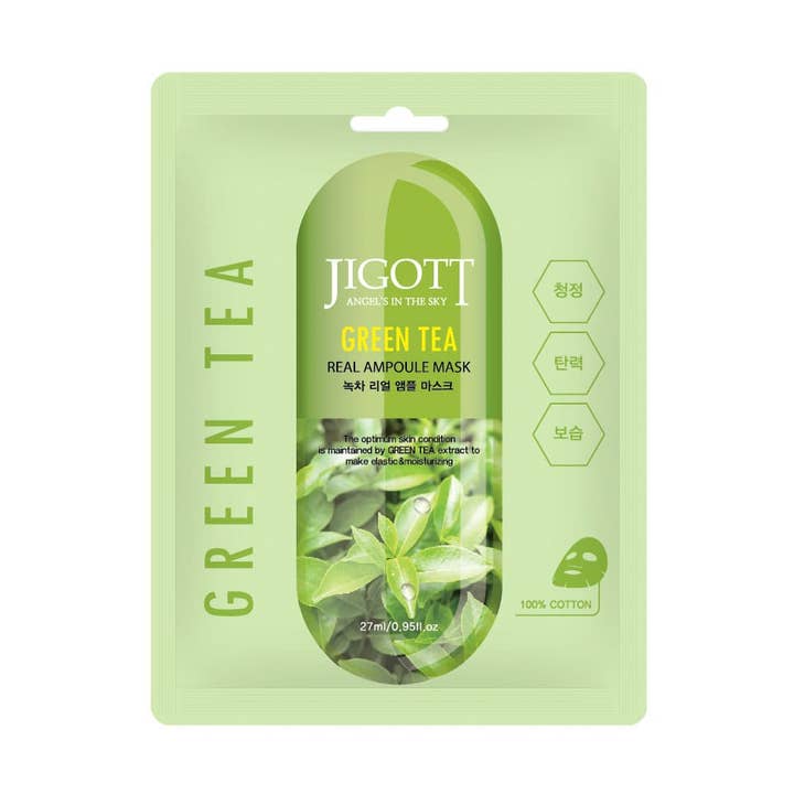 JIGOTT Green Tea Real Ampoule Mask, Soothing + Purifying + Sebum Care — Wholesale K-Beauty for wholesale by K-Beauty Direct
