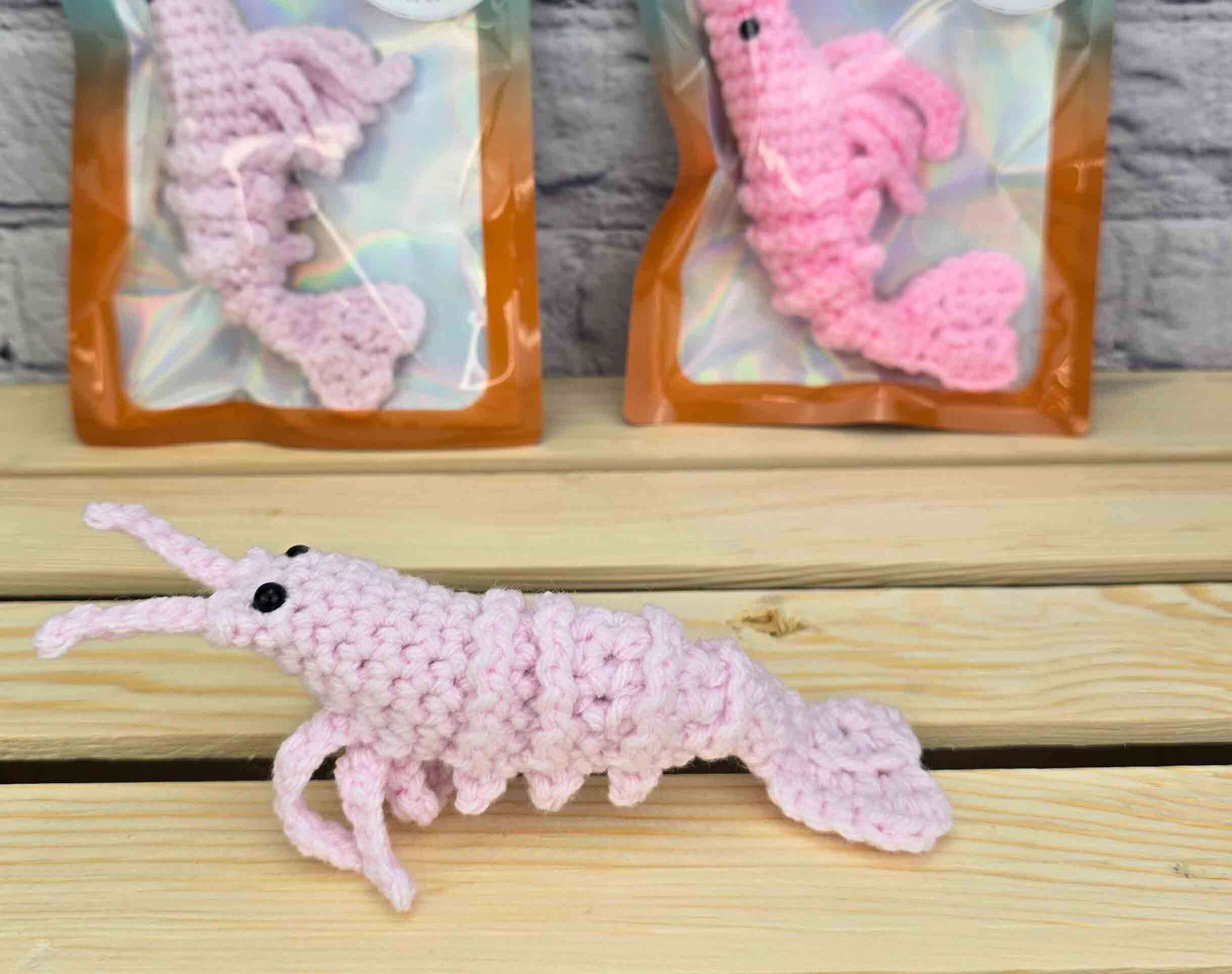 TOMOPOD LLC - Wholesale Car Decorative Charm - Women's - Crochet Cute Shrimp, Handmade Stuffed Prawn,Amigurumi Shrimp0