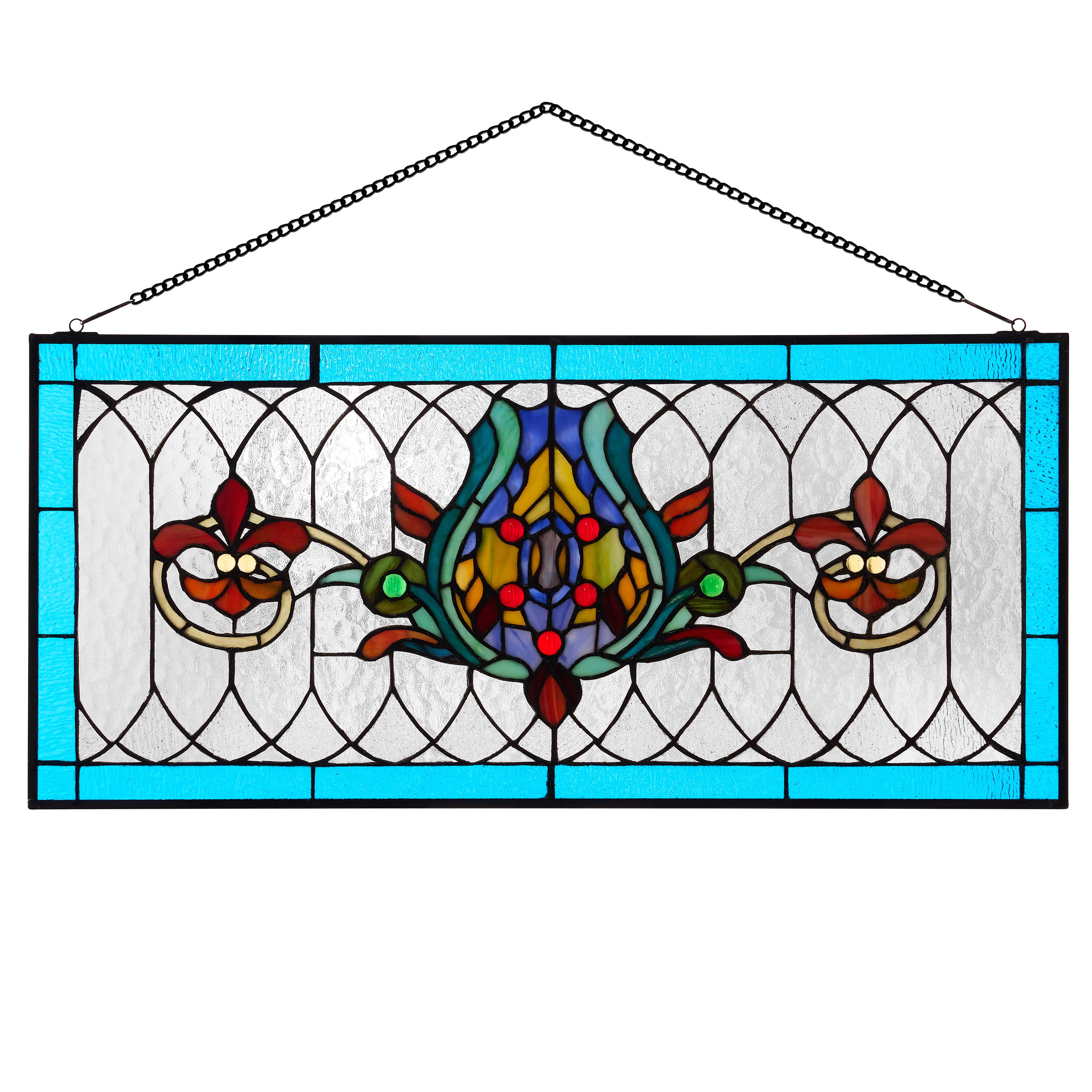 River of Goods - Wholesale Suncatcher - 30"L Fleur De Lis Victorian Stained Glass Pub Window Panel2