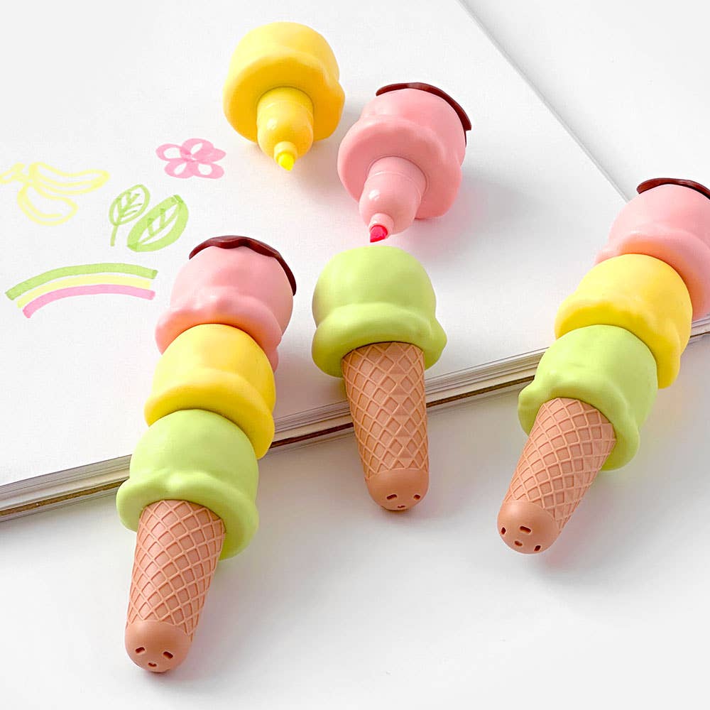 K-Wonderland - Wholesale Highlighter - Ice Cream Cone Highlighter Pen – 3 Colors in One!5