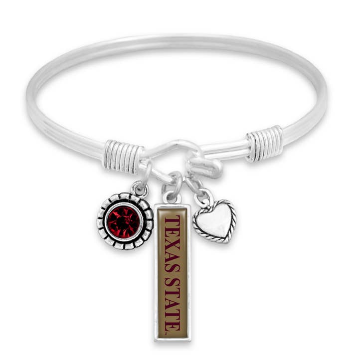 From The Heart - Wholesale Charm/Dangle Bracelet - Texas State Bobcats Trifecta Bracelet