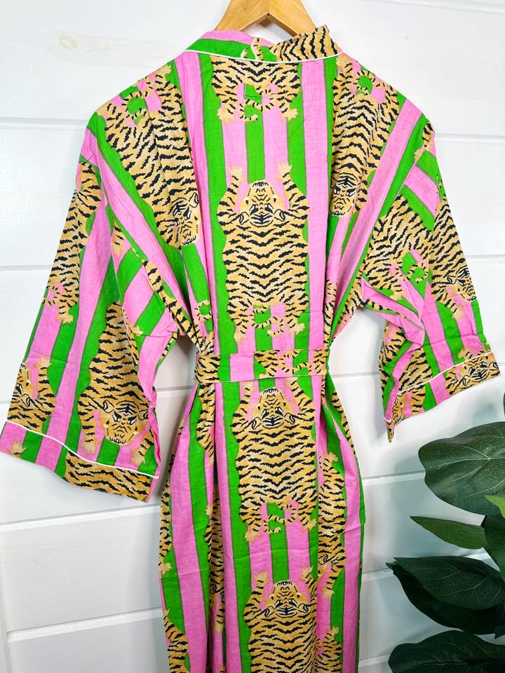 Folklore Couture - Wholesale Robe - Women's - Women's Cotton Robe | Tiger Print Kimono Cover-Up Duster