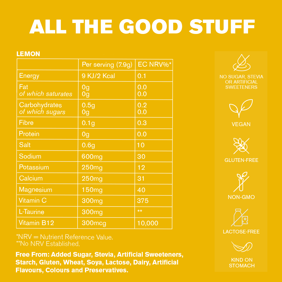 DR.VEGAN – wholesale Powdered health drink – Hydrate+ | Lemon | Complete Electrolytes | Box of 15 sachets2