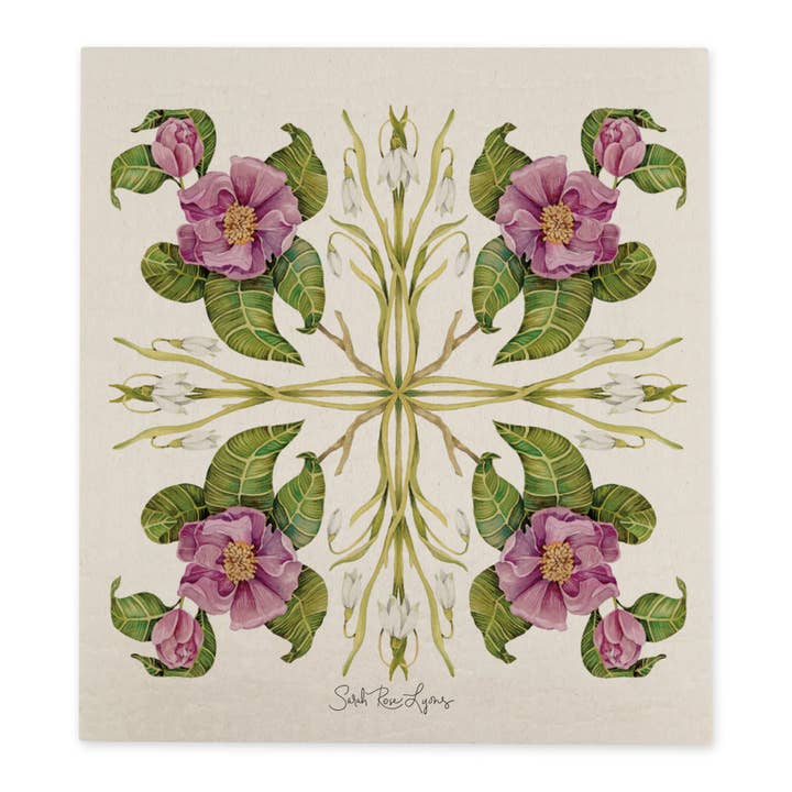 Zweeds vaatdoek met Camellia en Snowbell voor wholesale door Sarah Rose