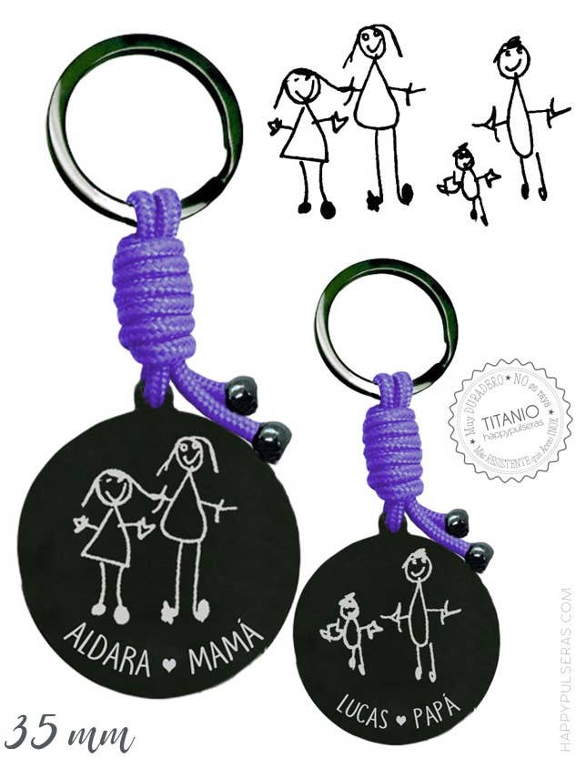 Llavero acero NEGRO cordón color 35 mm con 2 dibujos . para venta al por mayor de Happypulseras