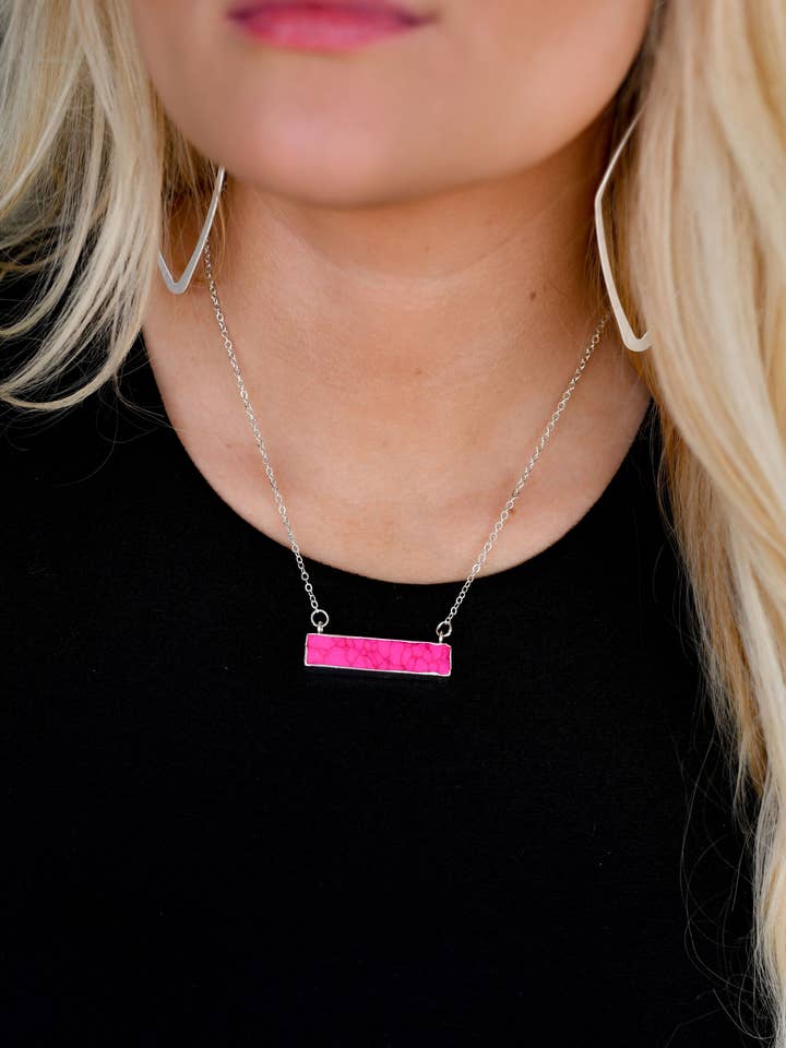Dainty Silver Necklace w/ Pink Bar for wholesale by West & Co.