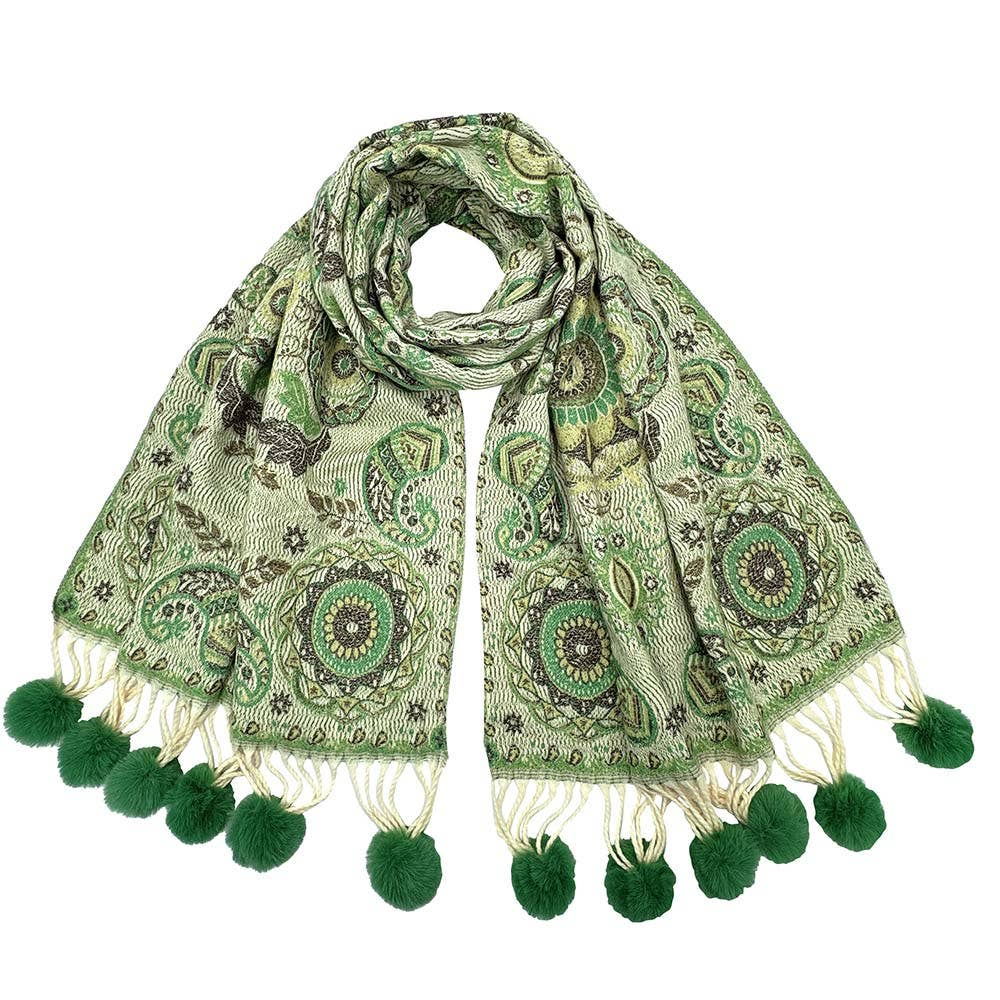 Sensibling Corp. – wholesale Halsduk - Dam – Elegant mönstrad vinterhalsduk med tofsdetaljer.1