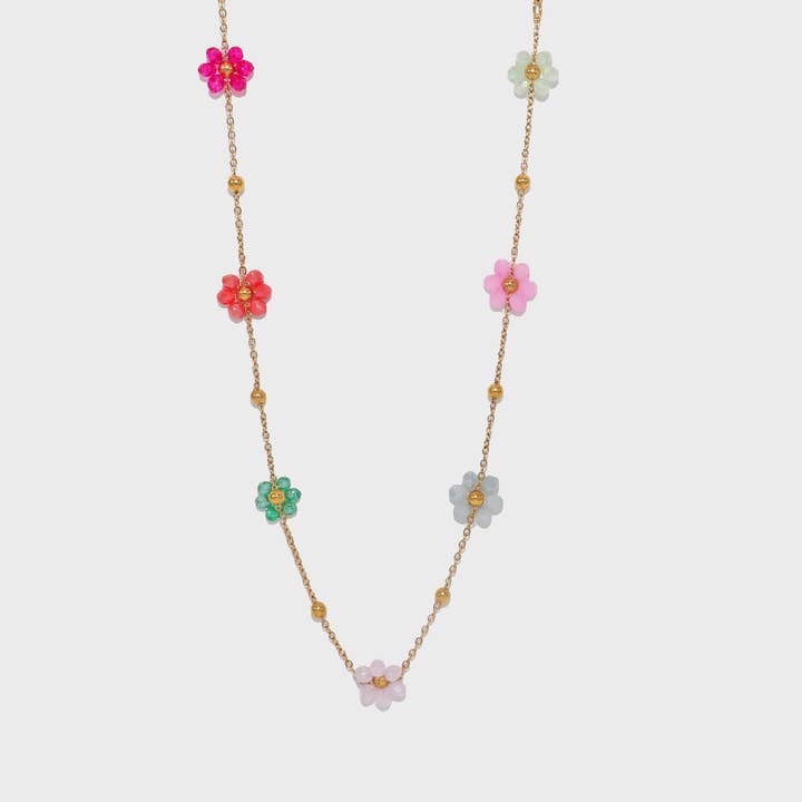 0321 Colorful Flower Station Gold necklace for wholesale by Dalbit New York Jewelry