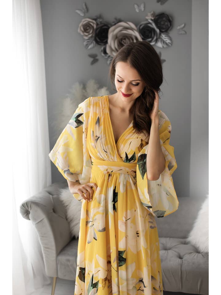 Eva & Lola - Epsilonn - Wholesale Dress - Women's - Long floral dress with ruffle sleeves - R1423