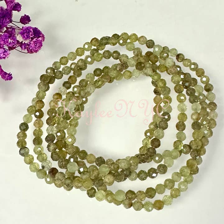Natural Green Garnet 4mm Faceted 7.5” Crystal Bracelet for wholesale by KayleeNYC