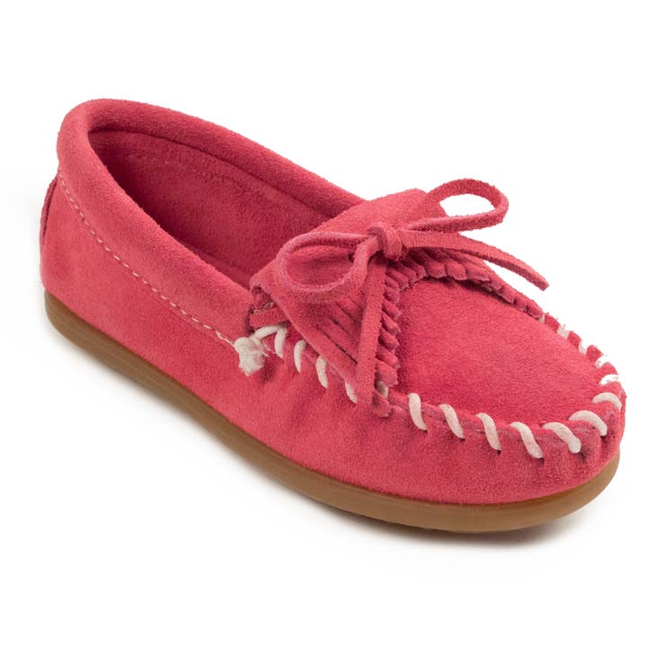 Kid's Suede Kilty Hardsole Moccasin Loafer Shoe for wholesale by Minnetonka