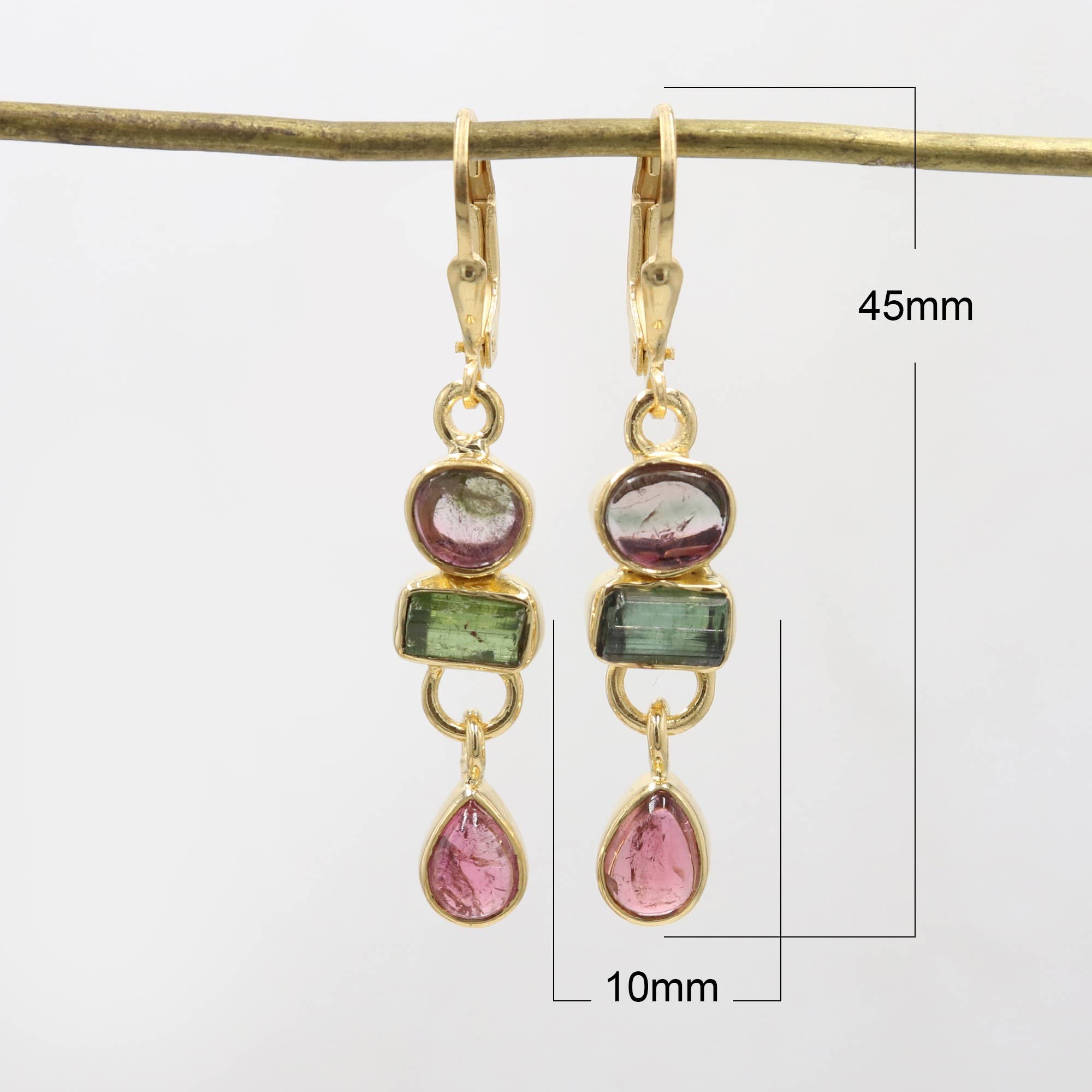 Jay Jools - Wholesale Dangle Earrings - Watermelon Tourmaline Earrings: 925 Solid Silver Gold Plated8