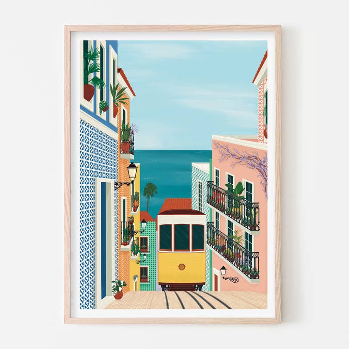 Impressão de Arte de Lisboa | Poster Colorido para Quarto Mediterrâneo por atacado de Vero Illustrates Art Prints and Greeting Cards