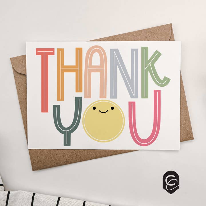 Smiley Thank You Card for wholesale by Curiously Cursive