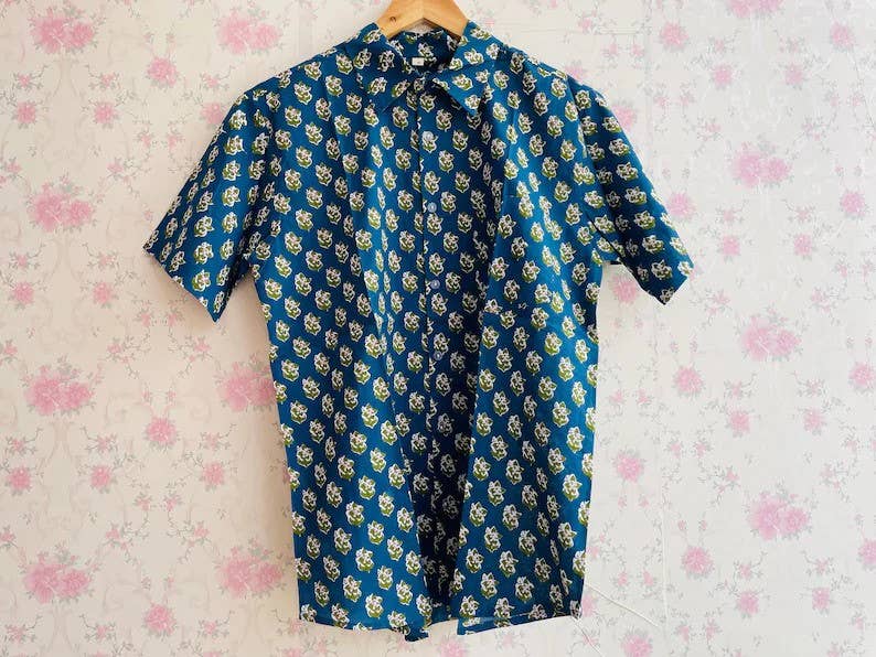bhavnas boutique - Wholesale Button Down Shirt - Men's - 5 Pcs Lot Indian Men's Cotton Shirt Handmade Printed Shirt1