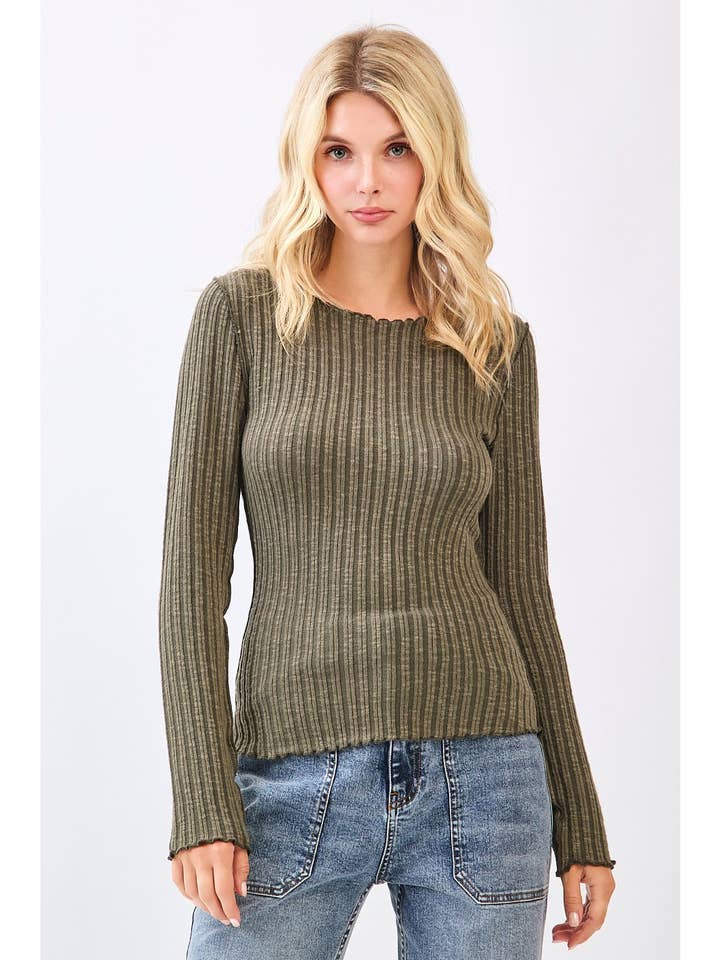 Langarm-Rippstrickpullover mit Salat-Saumabschluss. für den Großhandel von mittoshop