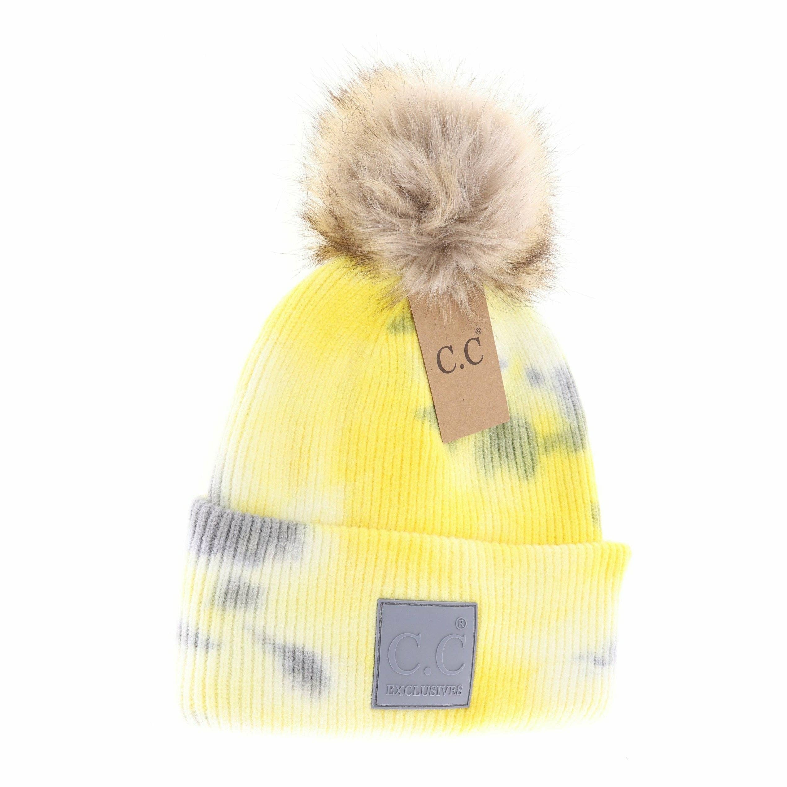 C.C Beanie – Großhandel Beanie – Damen – Batikmütze mit Pelz und Pompon C.C. HAT7380POM6