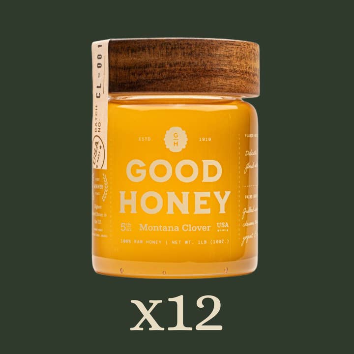 Good Honey - Wholesale Honey - 16oz Montana Clover Retail Jars - Case of 124