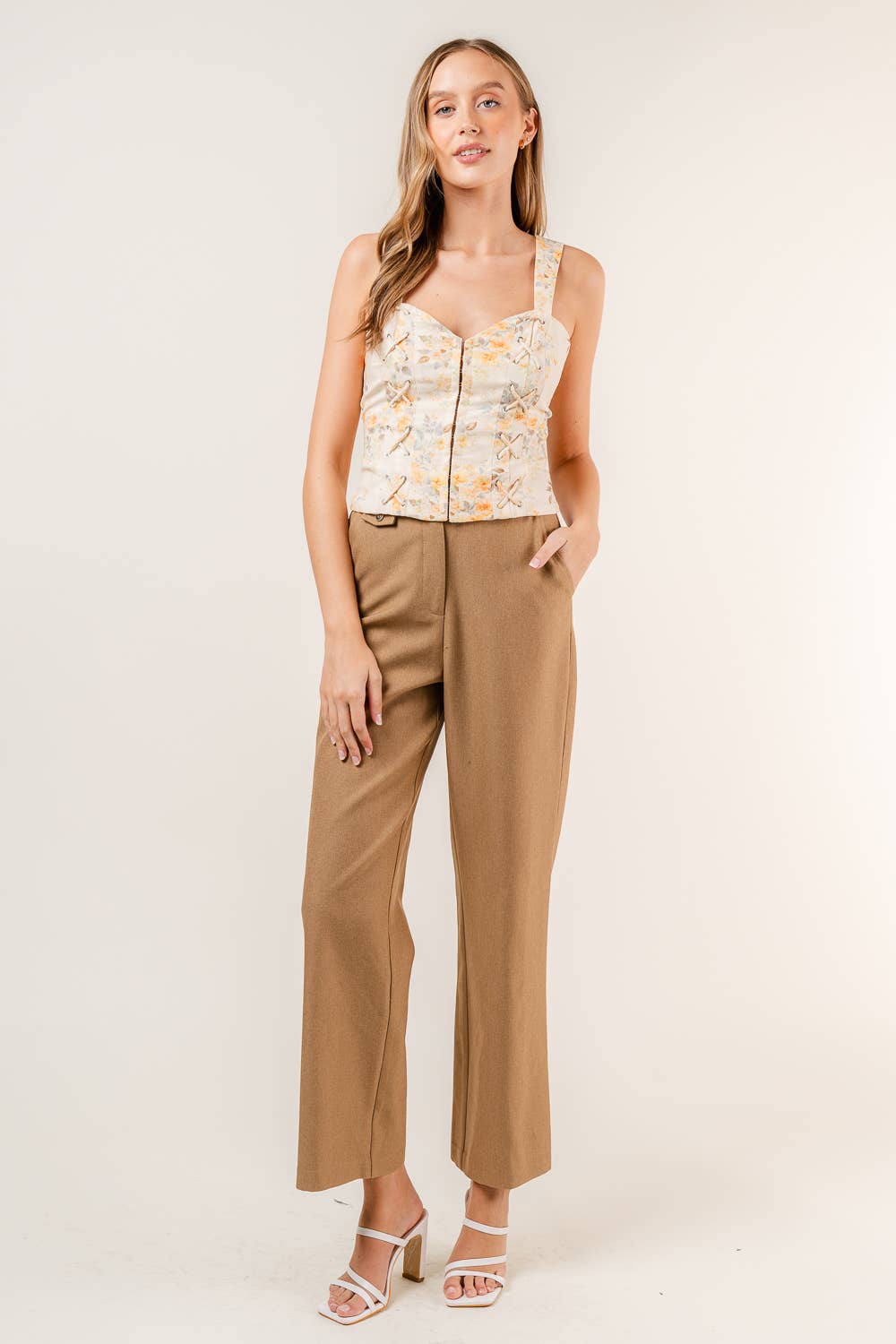 NATURAL COTTAGE CORE BOHO FLORAL LINEN PRINT CORSET TOP-TI5254FO for wholesale on Faire8