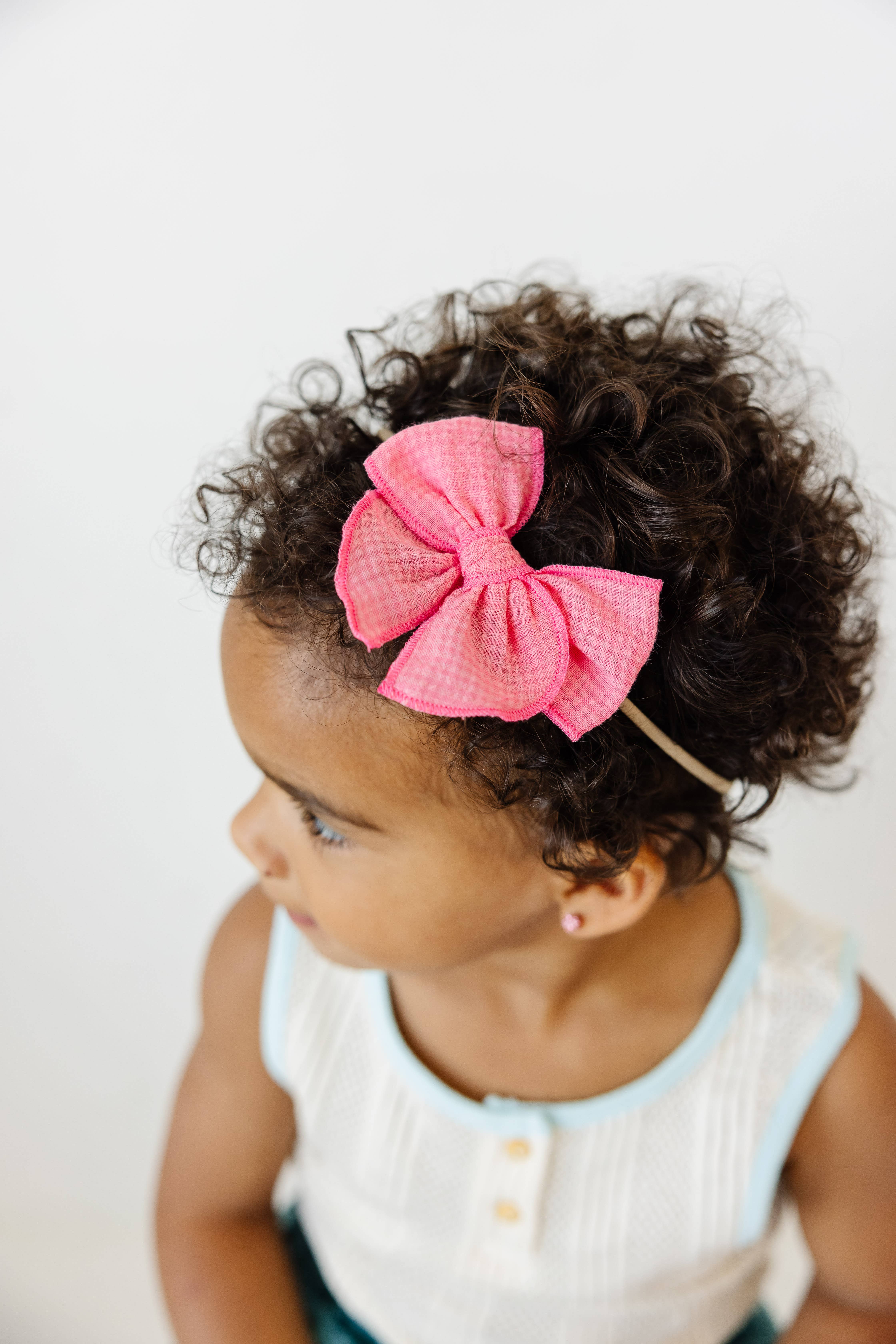 Little Poppy Co - Wholesale Hair Bow - Kids - Seersucker Check Claire Bow, Dark Pink0