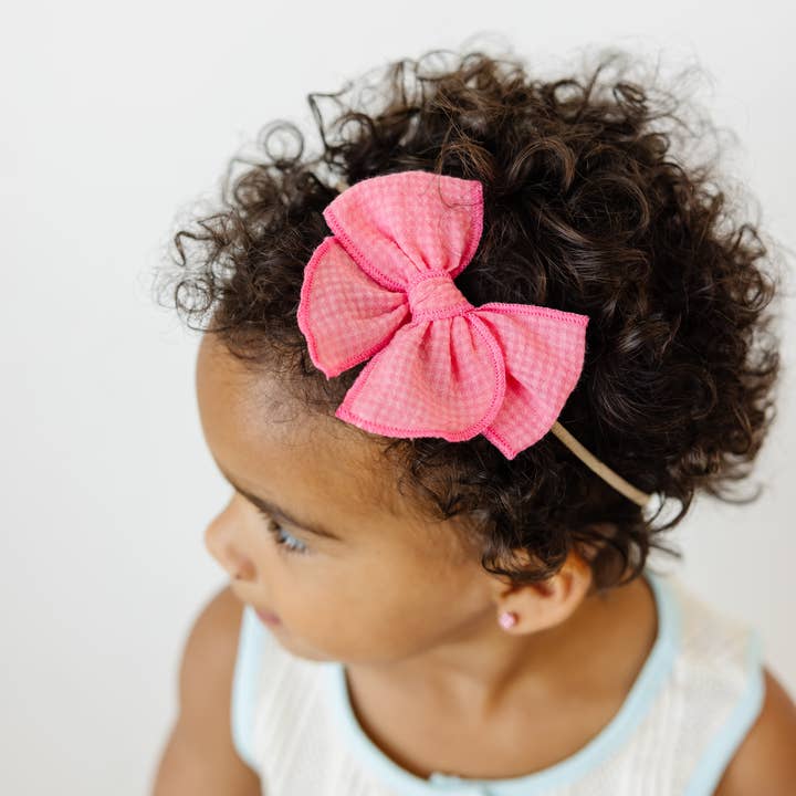Little Poppy Co - Wholesale Hair Bow - Kids - Seersucker Check Claire Bow, Dark Pink