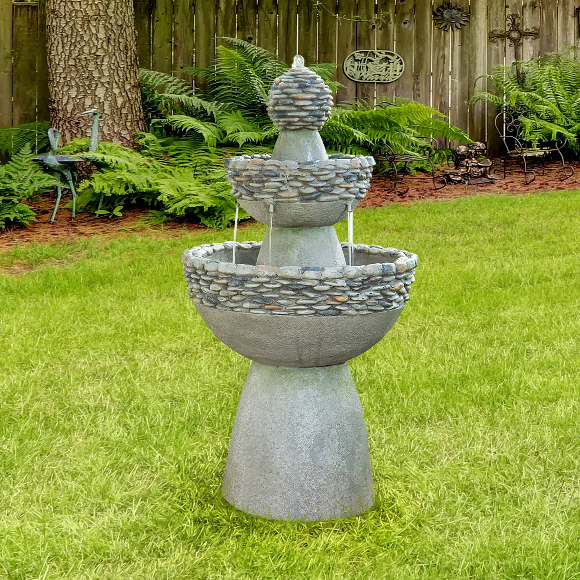 Stone grey Outdoor Stone-Look 3-Tier Pedestal Floor Fountain, Gray for wholesale on Faire1