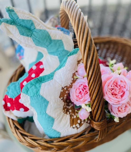 A Gnome on the Roam - Wholesale Decorative Tabletop Object - Vintage Fabric Easter Bunnies made from upcycled quilts10