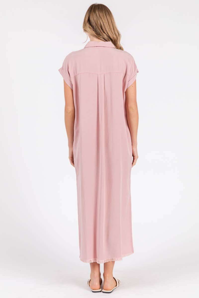 ZiA Apparel - Wholesale Jurk - Dames - Maxi spijkerjurk met korte mouwen en overhemdstijl16