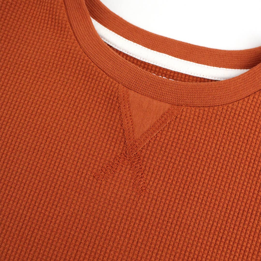 Orange Boys Rust Waffle Knit Long Sleeve Crew Neck Shirt for wholesale on Faire3