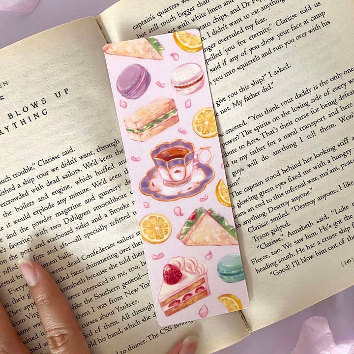Tea Time Bookmark - Cake, Macarons, Finger Sandwiches for wholesale by Cindy Tran Art