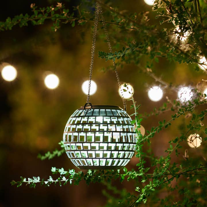 Paloverde Botanicals - Wholesale Outdoor/Lawn Light - Disco Ball 6" Metal Solar Hanging Lantern - Garden Light2