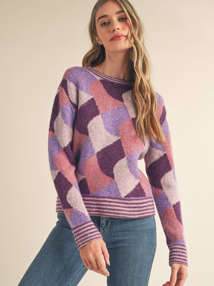 &MERCI - Wholesale Knit Sweater - Women's - COLORFUL ABSTRACT KNIT SWEATER MSW1028416