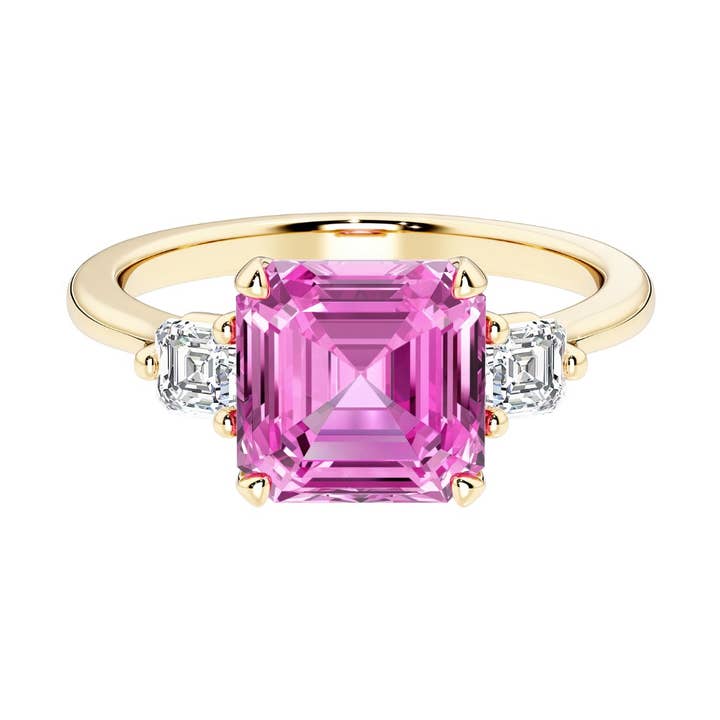 14k guld 3,75 ctw Asscher pink safir & diamant ring for engroshandel hos DV Custom Jewelry USA