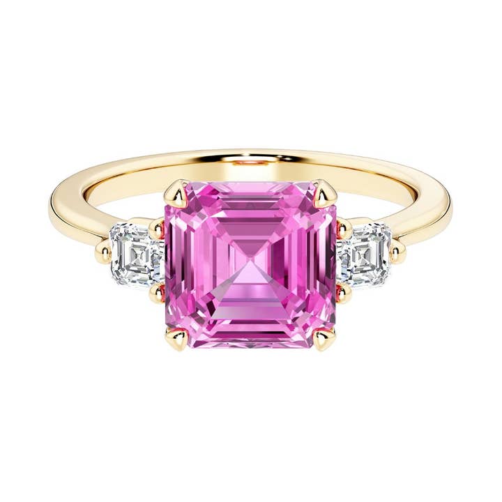 Anillo de oro de 14k con zafiro rosa Asscher de 3.75 quilates y diamantes para venta al por mayor de DV Custom Jewelry USA