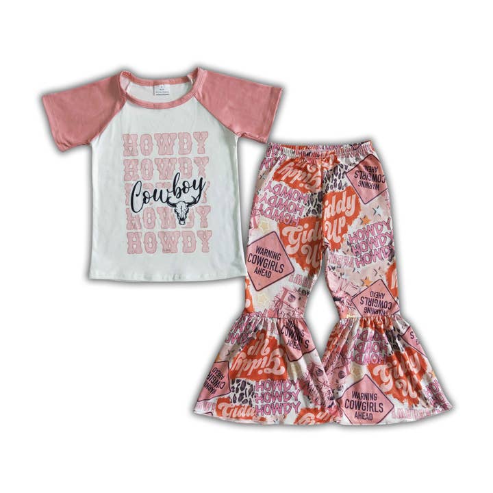 Howdy cowboy shirt bell bottom pants girls western clothing for wholesale by Yawoo Garments