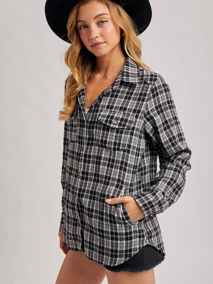 Bluivy - Wholesale Shirt - Women's - BUTTON DOWN PLAID SHIRT WITH POCKETS - 4TH OF JULY36