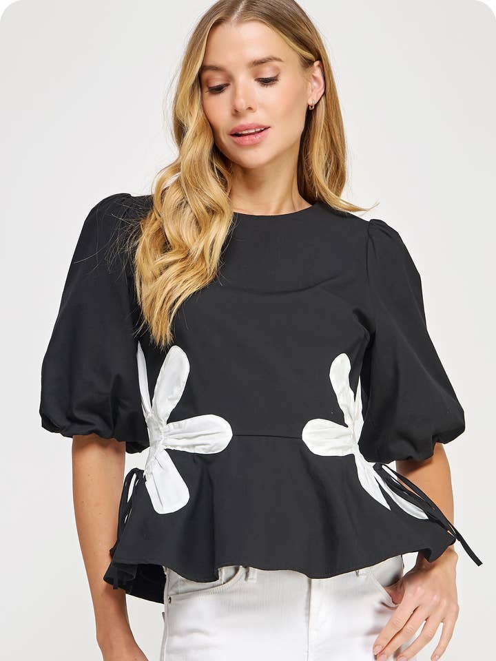 Flower Color-Block Poplin Top for wholesale by Strut & Bolt