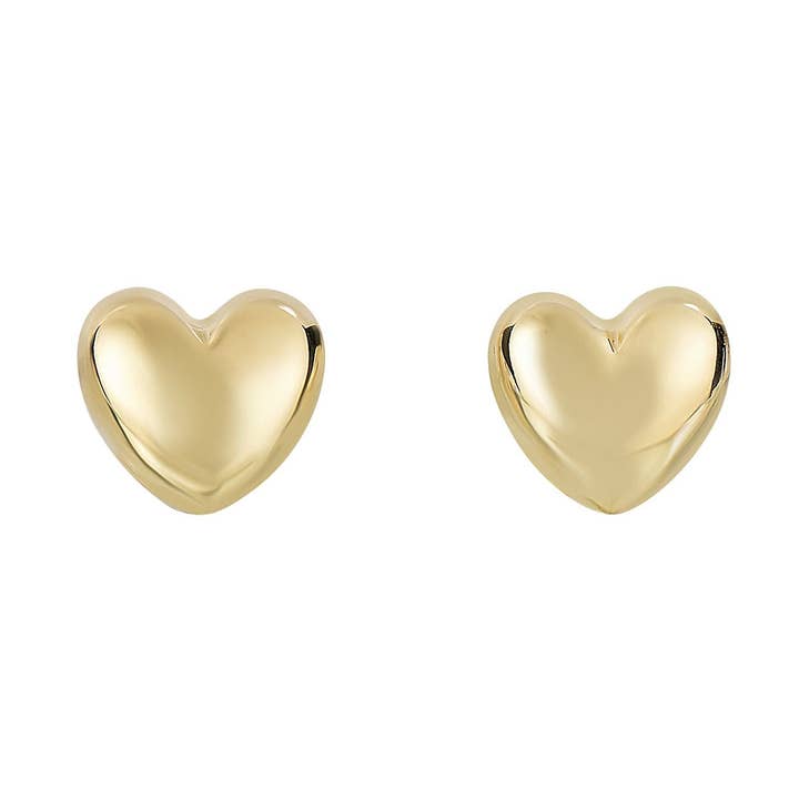 14Kt Yellow Gold Shiny 8x7.3mm Puff Heart Fancy Post Earring met Push Back Clasp voor wholesale door The Diamond Deal