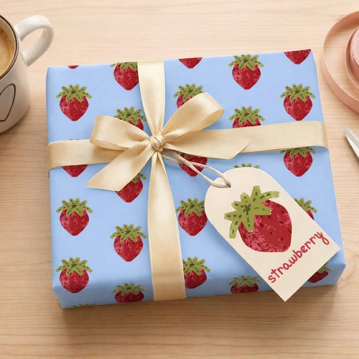 Slow Notes - Wholesale Flat Wrap - Strawberries Double-Sided Wrapping Paper — 2 Colorways