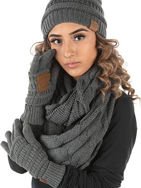C.C Beanie, Glove & Scarf Set - Charcoal for wholesale by Funky Junque